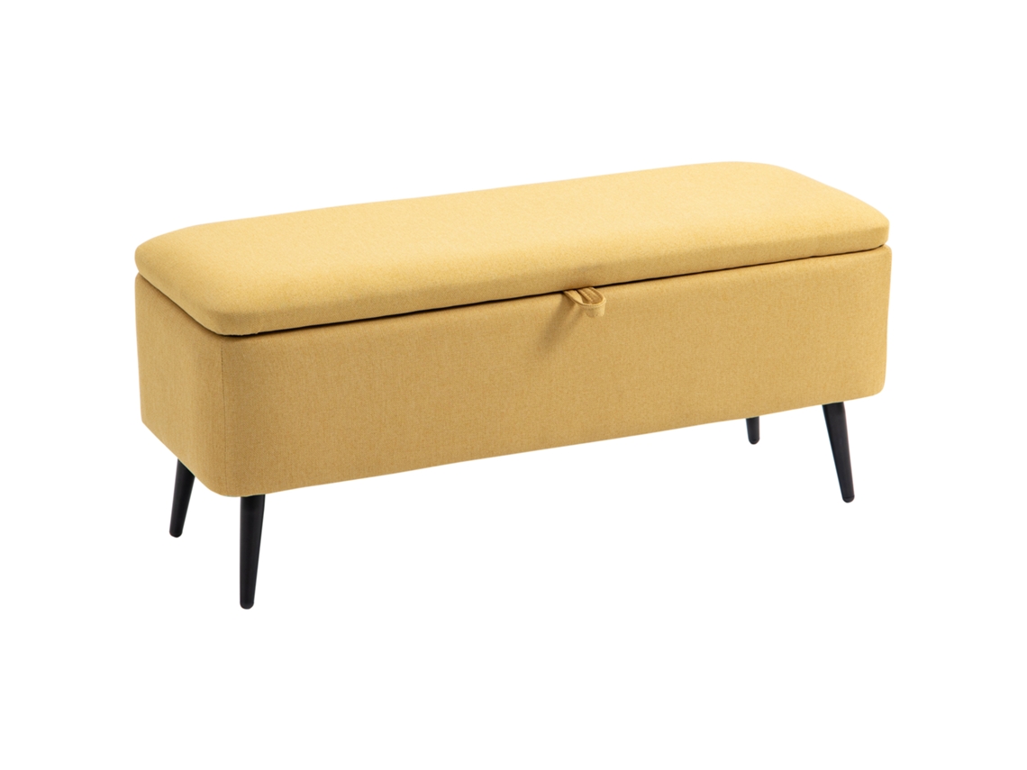 Banco de Armazenamento BTFORUS com tampa abatível e pés de aço para quarto/sala/entrada 101x38.5x44.5cm amarelo