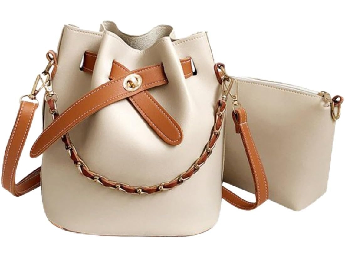 Bolsa De Ombro Feminina Bege Em Pu, Elegante Bolsa Saco Com Cordão, Leve E Durável, Multifuncional.