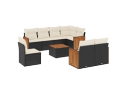 Conjunto de 9 Sofás para Jardim com Almofadões Vime Pe Preto MAISON EXCLUSIVE (9 pcs)