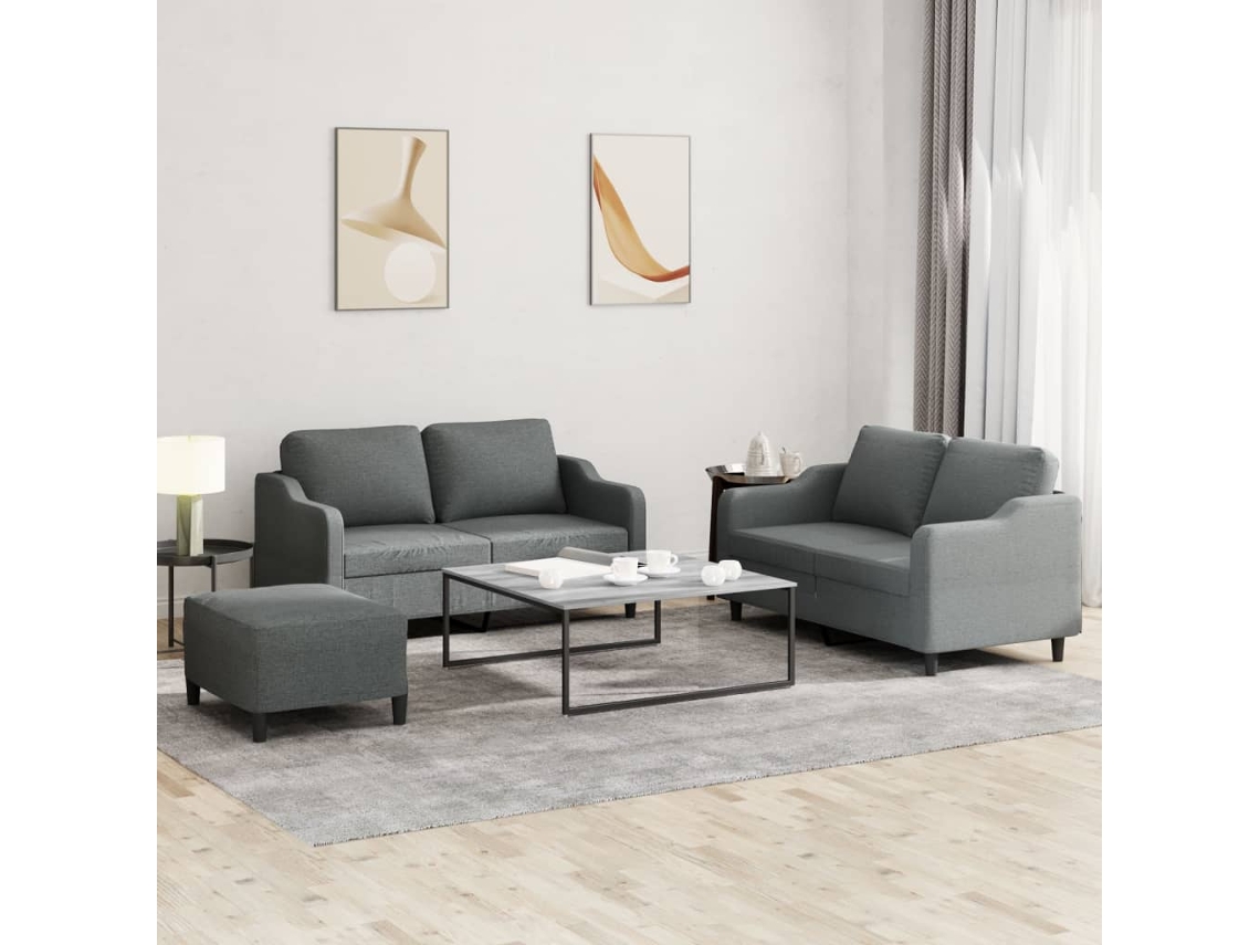 Vidaxl 3 Pcs Conjunto De Sofás Com Almofadões Tecido Cinzento-escuro