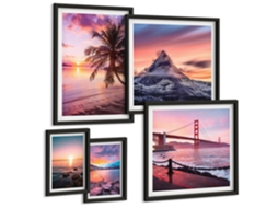 Composição De Quadros Montanhas Abstratas, Sol Moldura Preta Imagens Para Um Quarto Infantil Espelharte (conjunto De 5 Imagens)