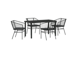 Conjunto 5 Conjunto De Jantar Para Jardim Vidaxl Preto Vime Pe (140 X 80 X 73 Cm)