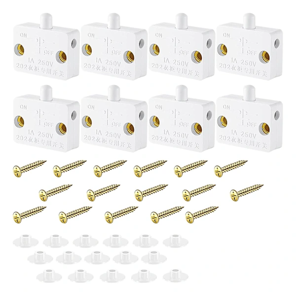 Conjunto de 8 interruptores automáticos AQUAFORGE para lâmpadas de armário, compatíveis com 12, 24 e 110 V, branco
