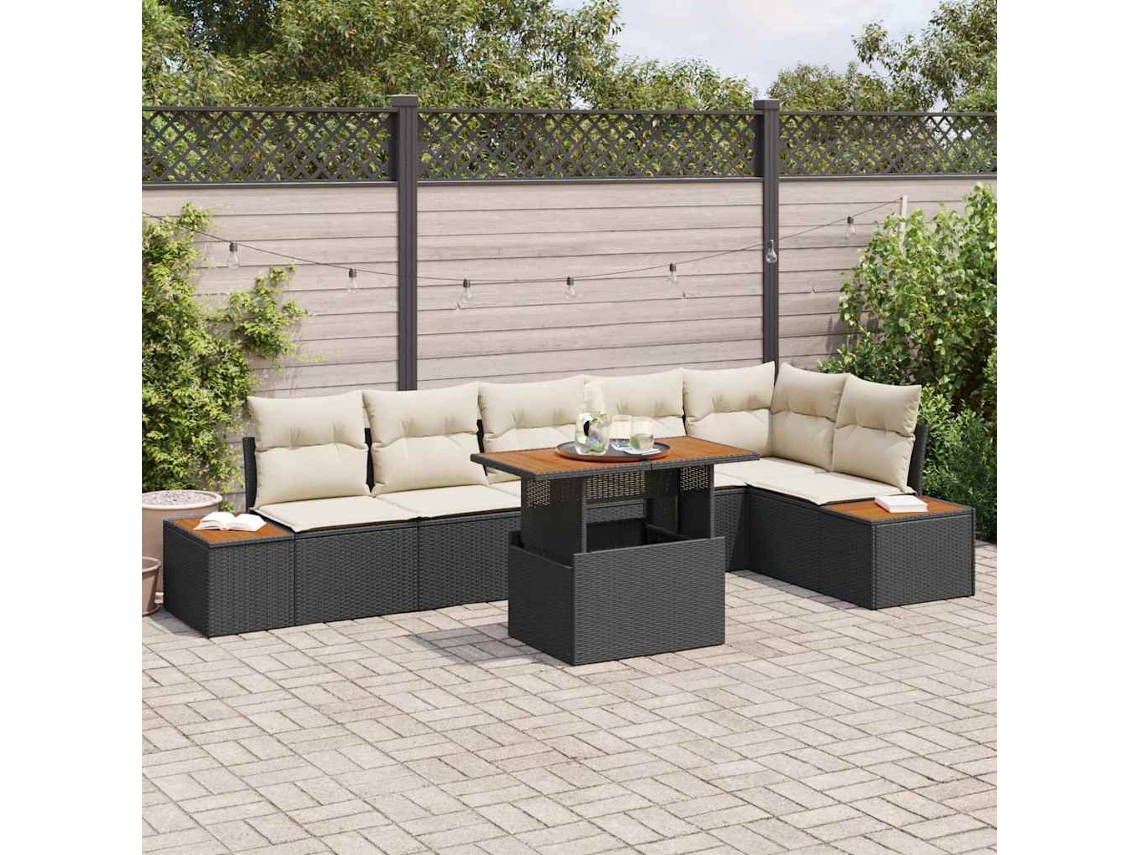 Vidaxl Conjunto De Sofá De Jardim 7 Unid. Preto Vime Pe