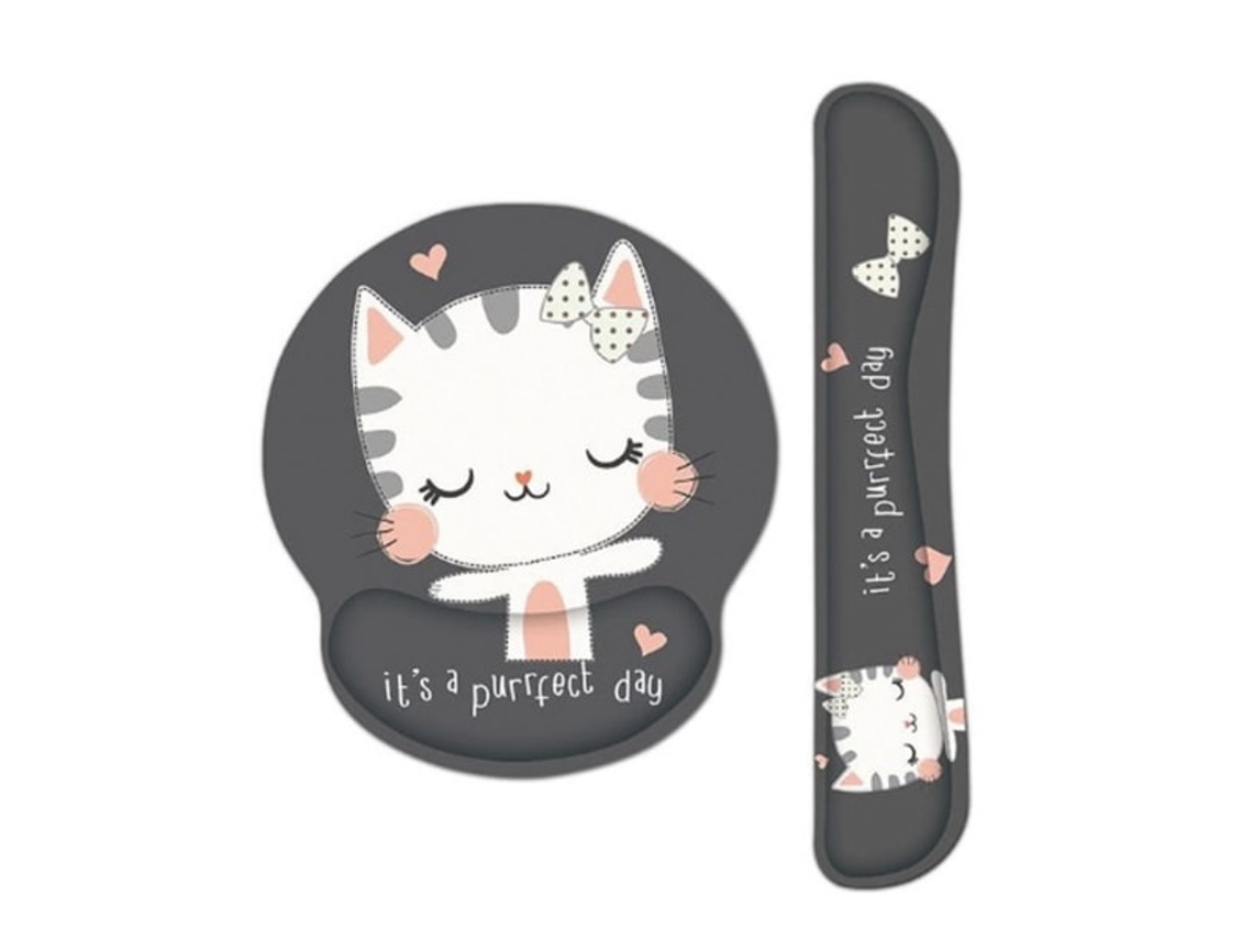 Lurelia Kit Tapete De Rato E Apoio De Pulso Design Gato Em Espuma Viscoelástica Para Teclado E Rato