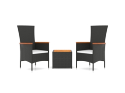 Conjunto de 3 Lounge para Jardim Vime Pe/acácia Maciça Preto MAISON EXCLUSIVE