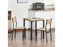 Conjunto De Mesa De Jantar Com 1 Mesa E 2 Cadeiras Em Madeira Natural E Preto 3 Peças Para Cozinha Mega Echo Trade Shop