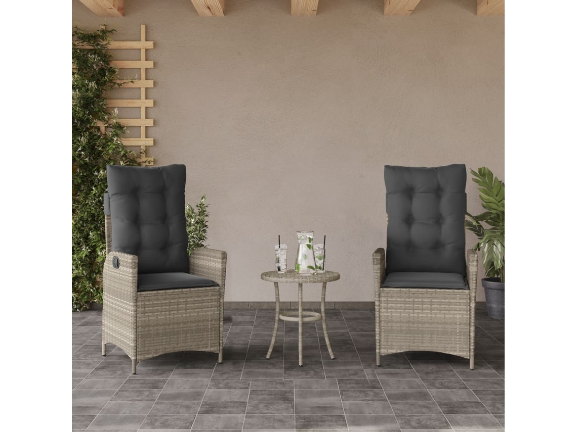 Vidaxl Cadeiras Jardim Reclináveis 2pcs C/ Almofadões Vime Cinza Claro