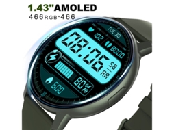 Relógio inteligente Bestvite S48t com Bluetooth, monitor de frequência cardíaca e pressão arterial, tela AMOLED de 1,43 polegadas, verde