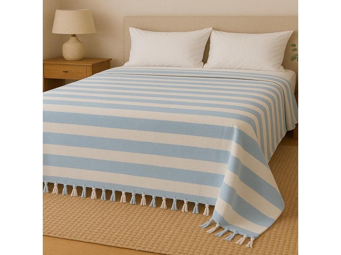 Colcha ONÍRICA Multiusos C/Franja Azul (Algodão - 210x240 cm)