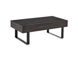 Mesa de centro para sala com gaveta, moderna, estrutura metálica, 110x60x40cm, cinza escuro