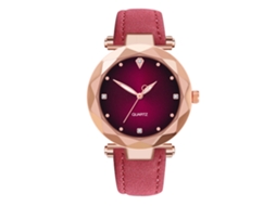 Reloj De Pulsera Para Mujer De Cuero Pu Con Movimiento De Cuarzo Rojo Rosa Simple