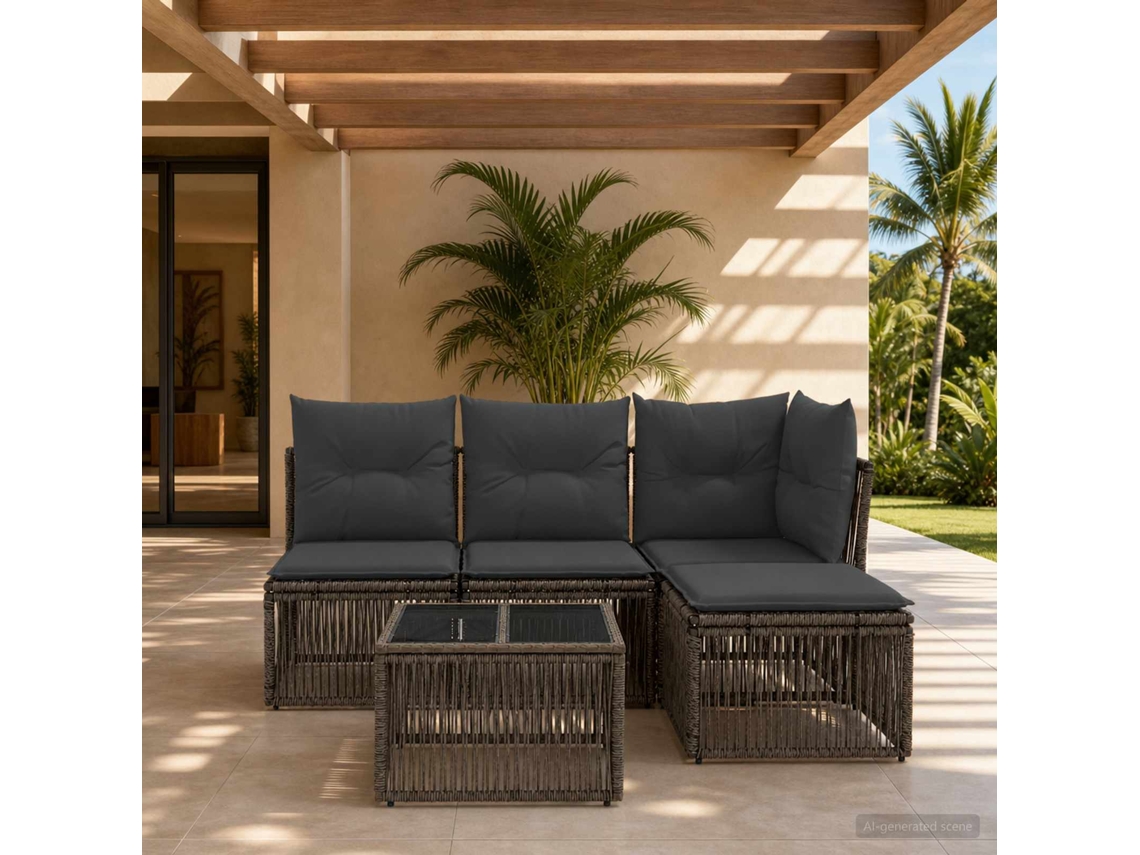 Vidaxl Conjunto De Sofá De Jardim 5 Pcs Cinzento Vime Pe