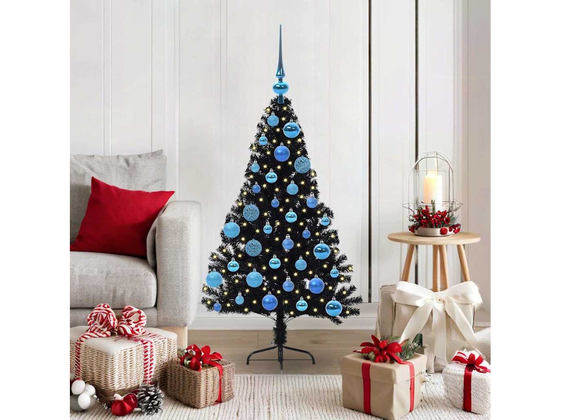 Vidaxl Árvore De Natal Artificial Pré-iluminada Preto 120 Cm Pvc