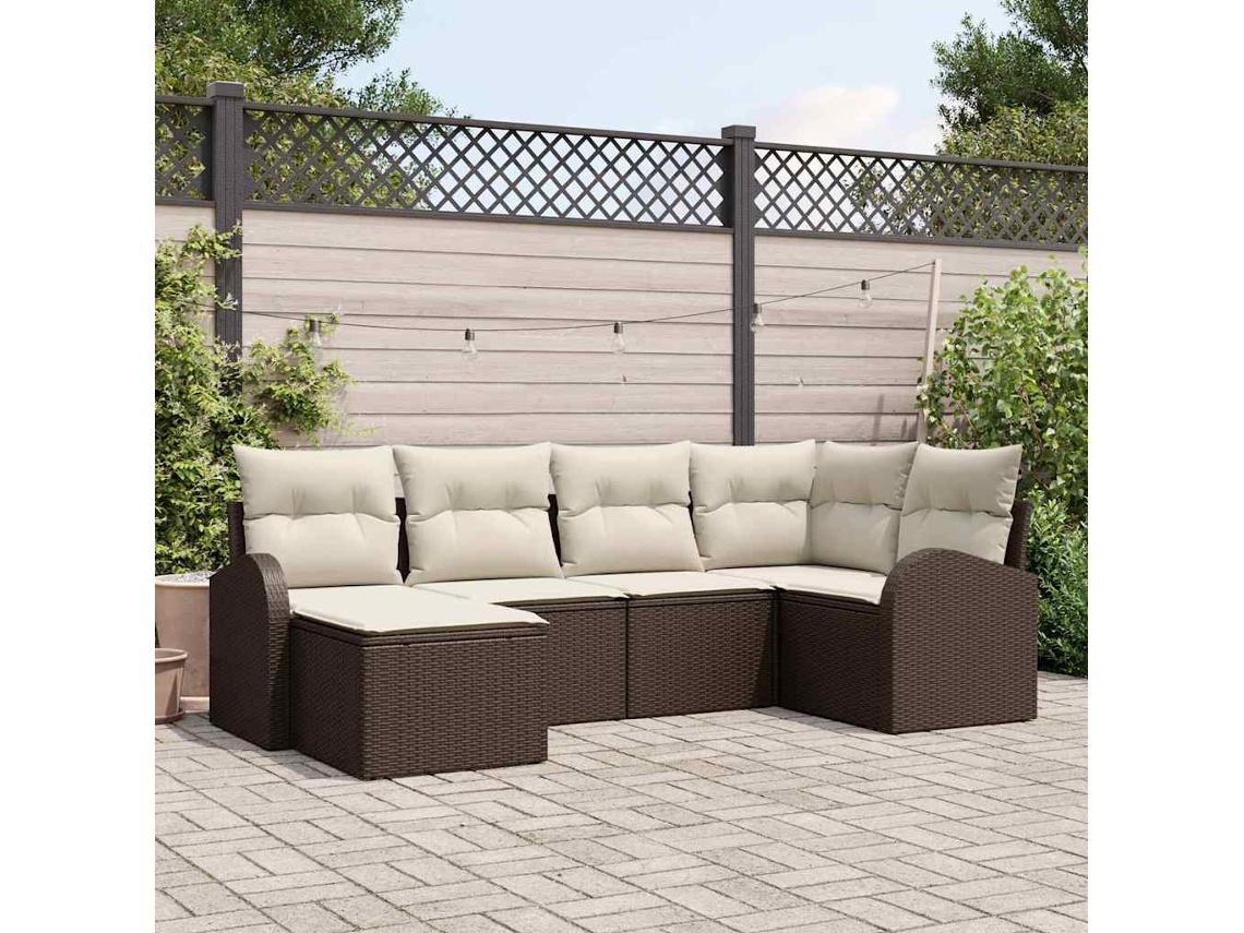 Vidaxl Conjunto De Sofá De Jardim 6 Unid. Castanho Vime Pe