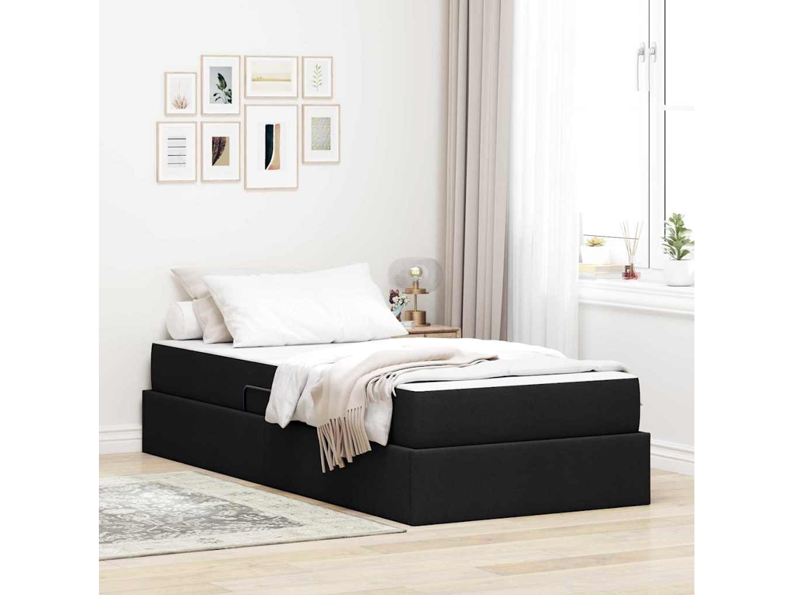 Vidaxl Cama Com Arrumação E Colchão Preto 100 X 200 Cm Poliéster