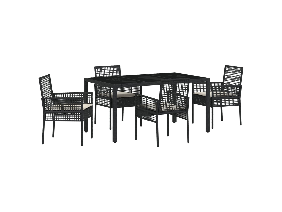 Conjunto 5 Conjunto De Jantar Para Jardim Vidaxl Preto Vime Pe (150 X 90 X 75 Cm)