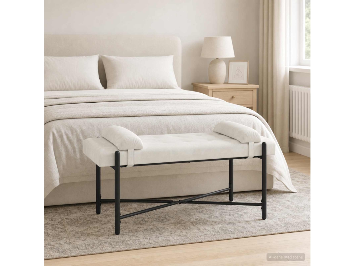 Vidaxl Banco Com Botões E Travesseiros Creme 110 X 40 X 46 Cm Veludo
