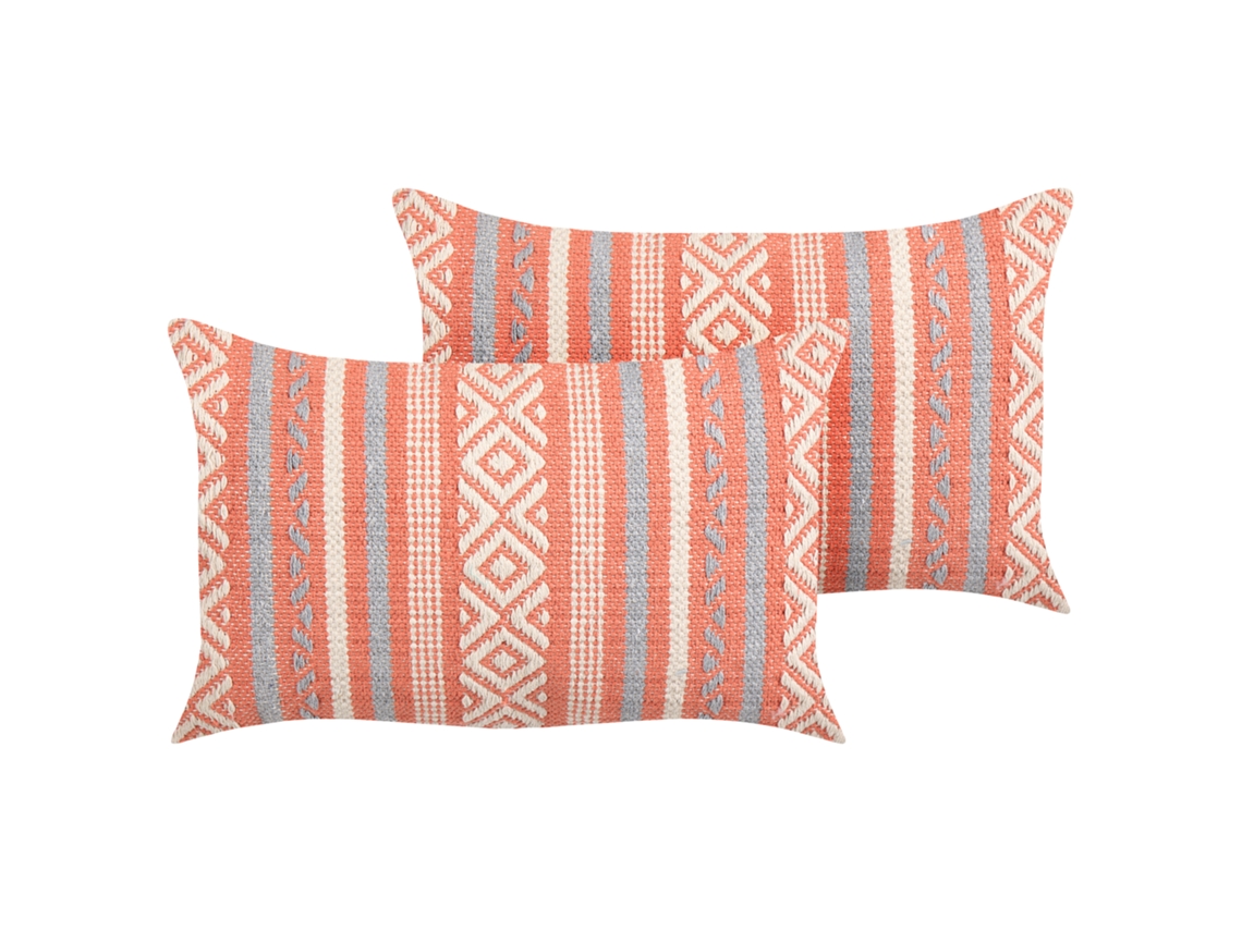 Juego De Cojines Decorativos Beliani Inula De Algodón Naranja 50x30x10