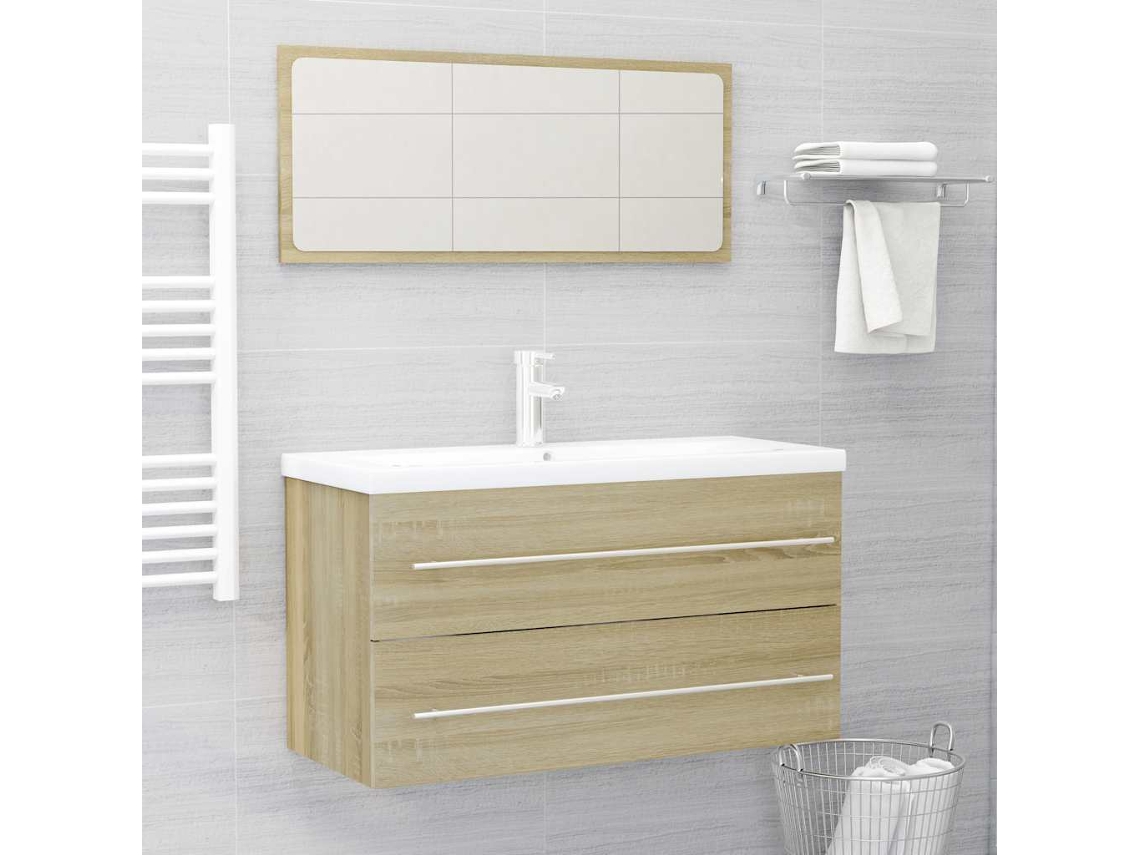 Vidaxl 2 Pcs Conj. Móveis Casa De Banho Contrapl. Cor Carvalho Sonoma