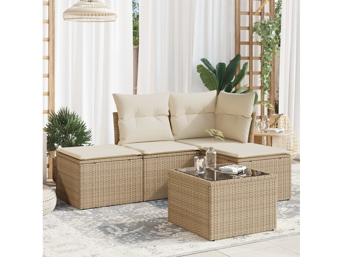5 Pcs Conjunto De Sofás P/ Jardimconjuntos Relax Jardimconjunto De Jantar Com Almofadões Vime Pe Bege Cfw363691 Lovely Home