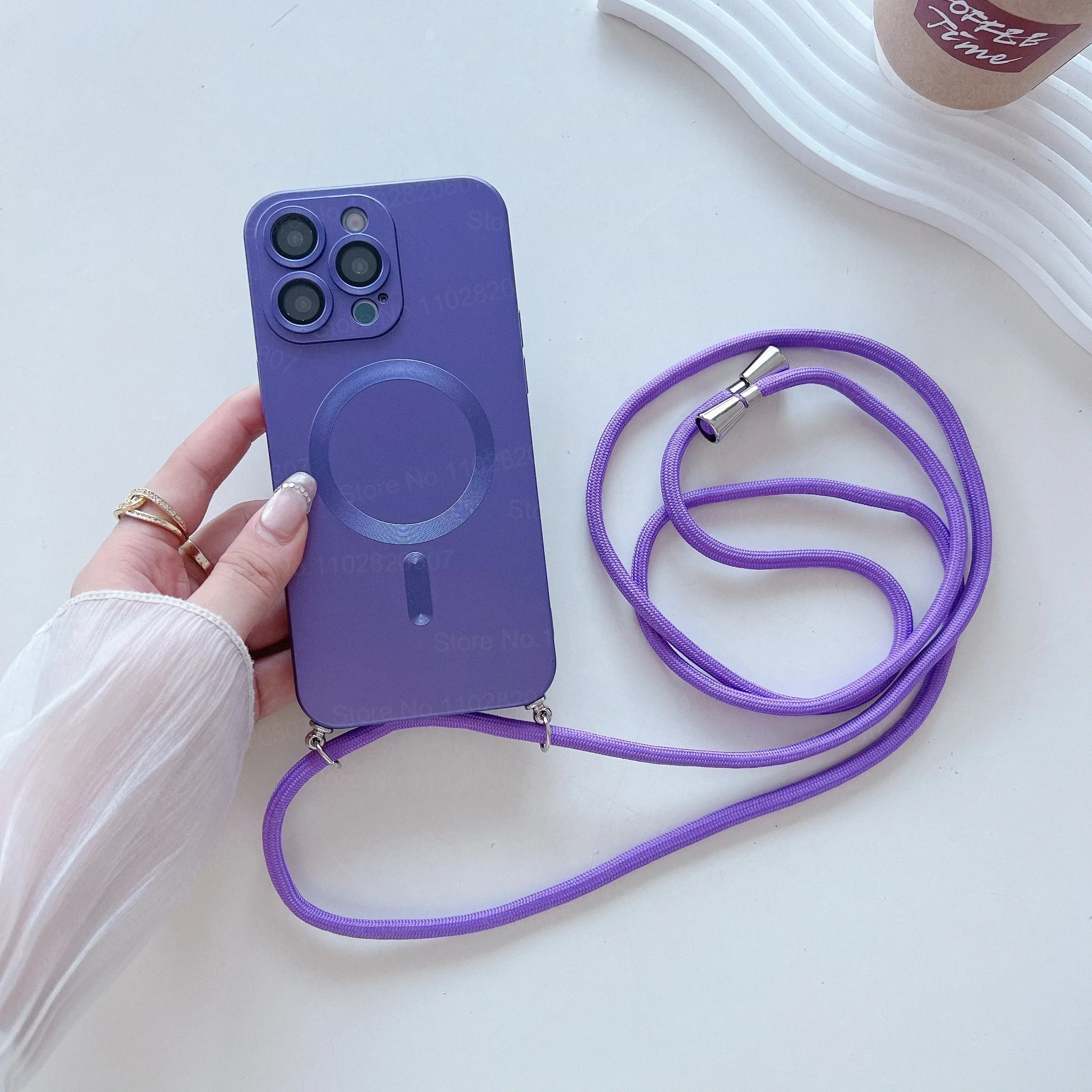 (roxo Escuro, Iphone 17 Pro Max) Capa Magnética Para Celular Com Alça Transversal E Cordão Fosco À Prova De Choque.