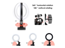 Luz anel selfie 6 polegadas RGB LED com braçadeira brilho ajustável ângulo 360° | S/MARCA