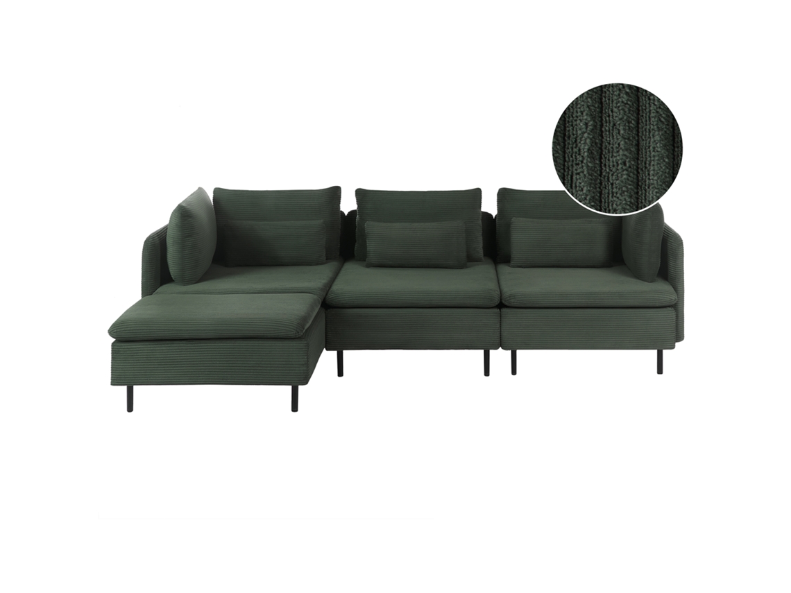 Sofá Esquinero Derecho Beliani Egeris De Pana Verde 275x149x80