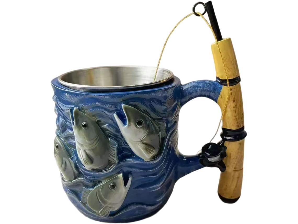 Caneca Temática De Pesca, Caneca Em Formato De Vara De Pesca