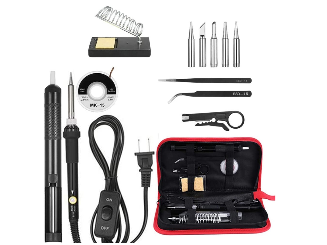 Kit De Soldador Eléctrico De 60w Con 13 Piezas: Punta Intercambiable, Aspirador De Estaño, Pinzas Antiestáticas Y Estuche
