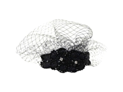 Diadema Vintage Com Máscara De Malha E Diamantes Manual Para Mulher Menina Gorro Pajarera Veil Fascinador Preto