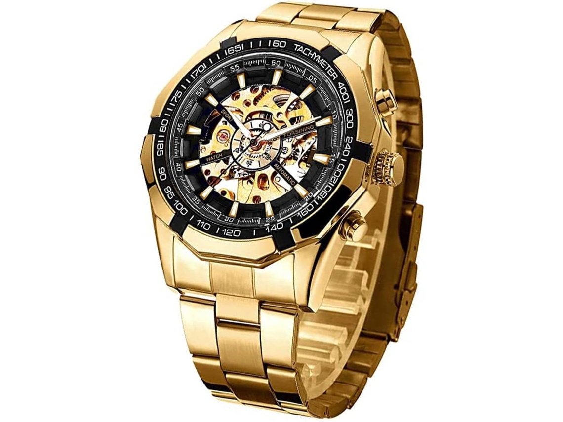Lurelia Relógio Mecânico Masculino, Movimento De Quartzo, Automático, Luminoso, Mostrador Esqueleto, Aço Inoxidável, Resistente À Água