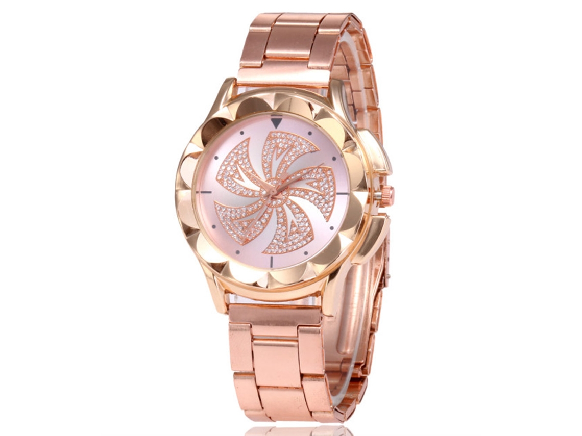 Relógio de pulso elegante em aço inoxidável com mecanismo de quartzo, para homens e mulheres (rosa)