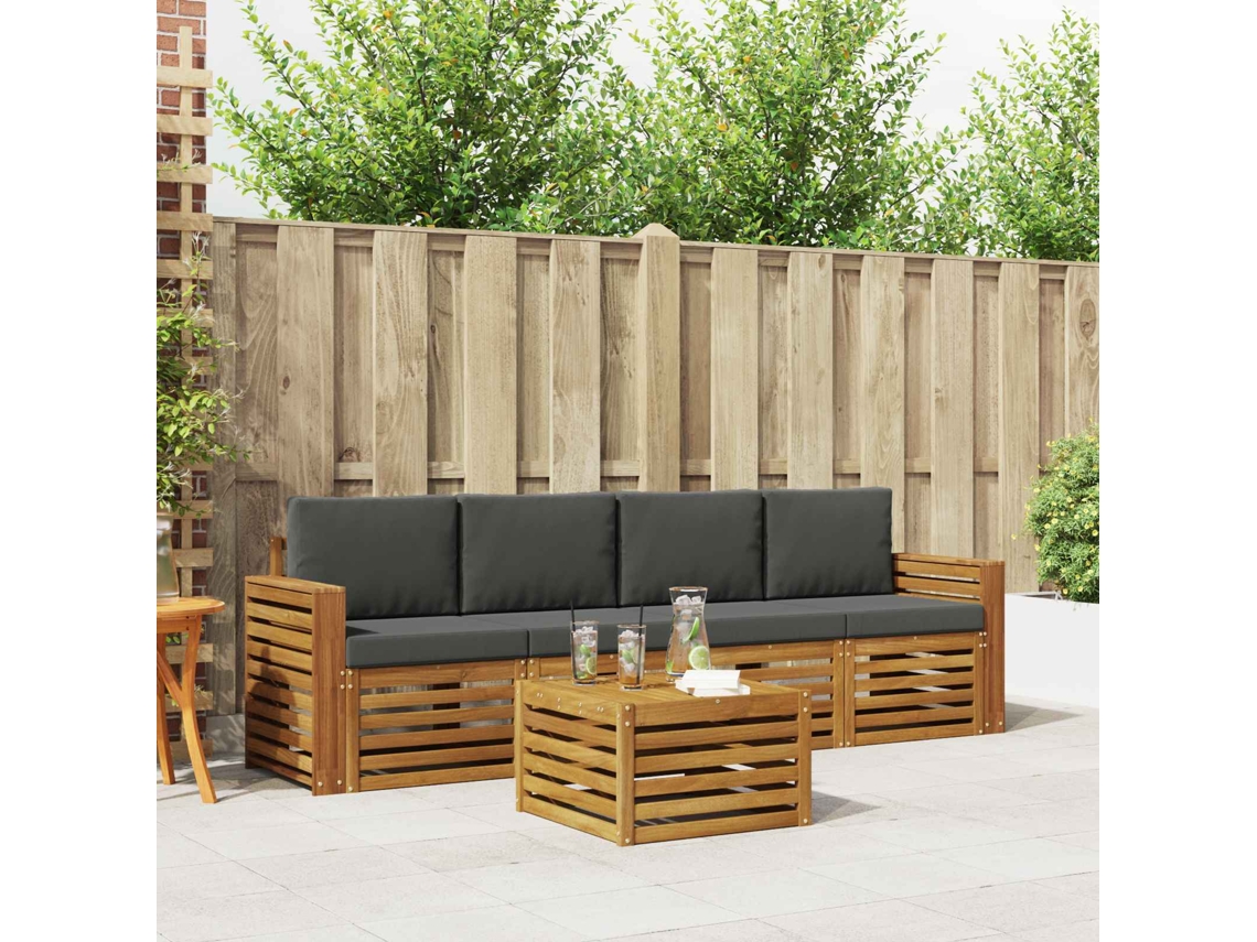 Vidaxl Conjunto De Sofás Para Exterior 5 Pcs Natural E Antracite