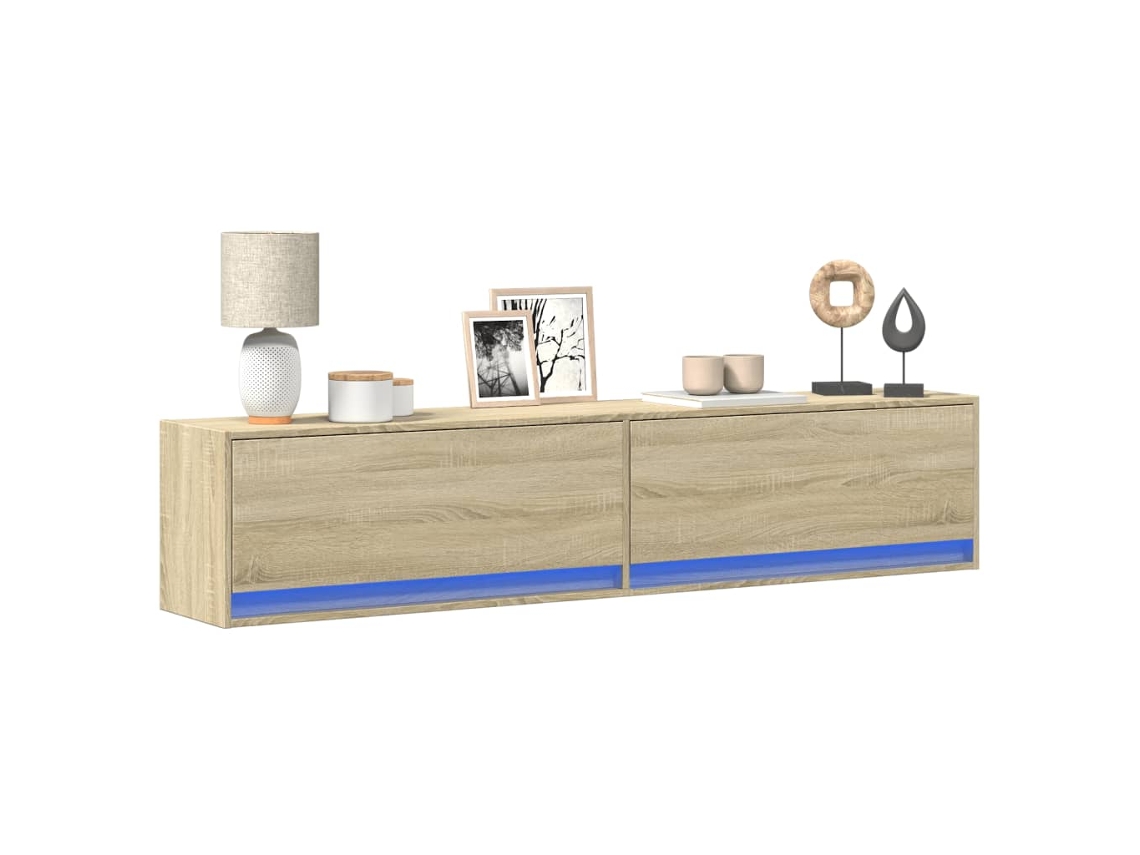 Vidaxl Móvel De Parede P/ Tv C/ Luzes Led 180x31x38 Cm Carvalho Sonoma