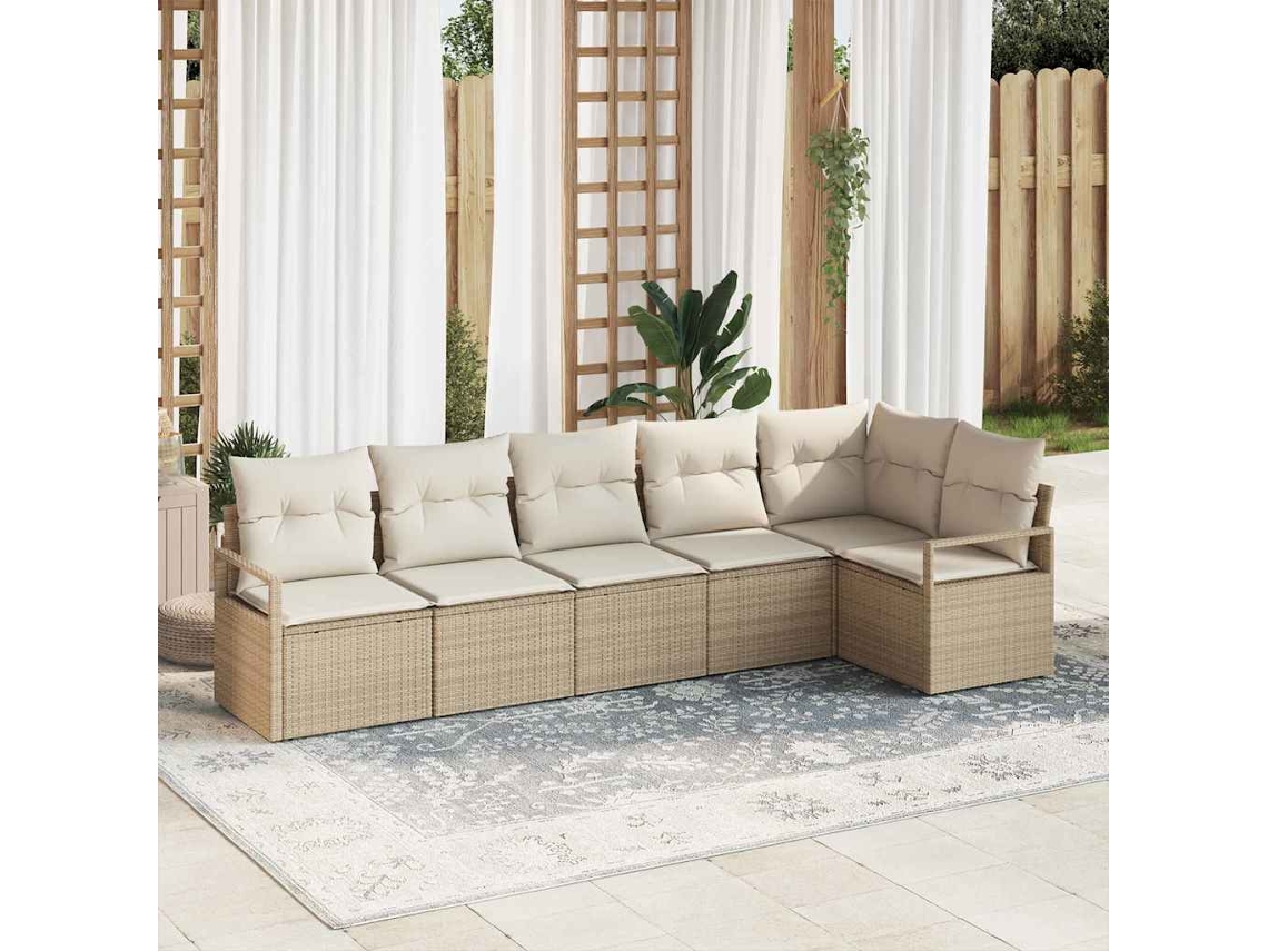 Vidaxl Conjunto De Sofá De Jardim 6 Pcs Bege E Branco Vime Pe