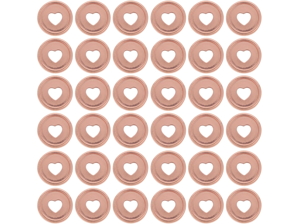 Discos de amarração em formato de coração, revestidos em plástico rosa dourado, 50 unidades, 2,4 cm (0,94 pol.)