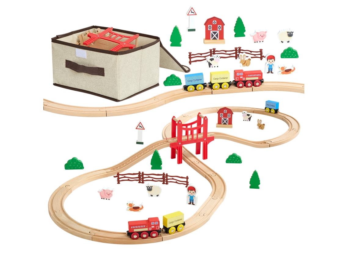 Vevor Conjunto De Trem De Madeira Com Trilhos 39 Peças Brinquedo Para Crianças De 3 A 8 Anos