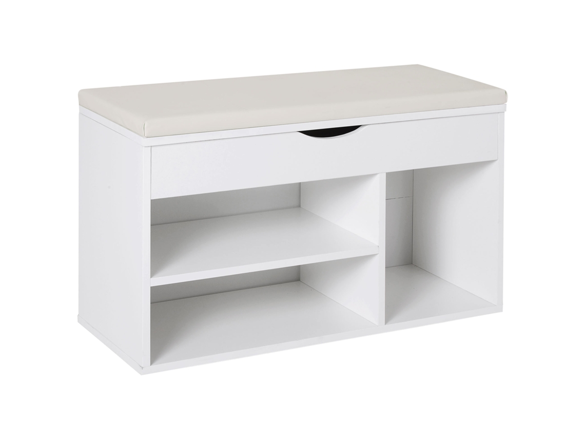 Banco Sapateira com Armazenamento Gaveta e Assento Acolchoado 80x30x47cm Branco BTFORUS