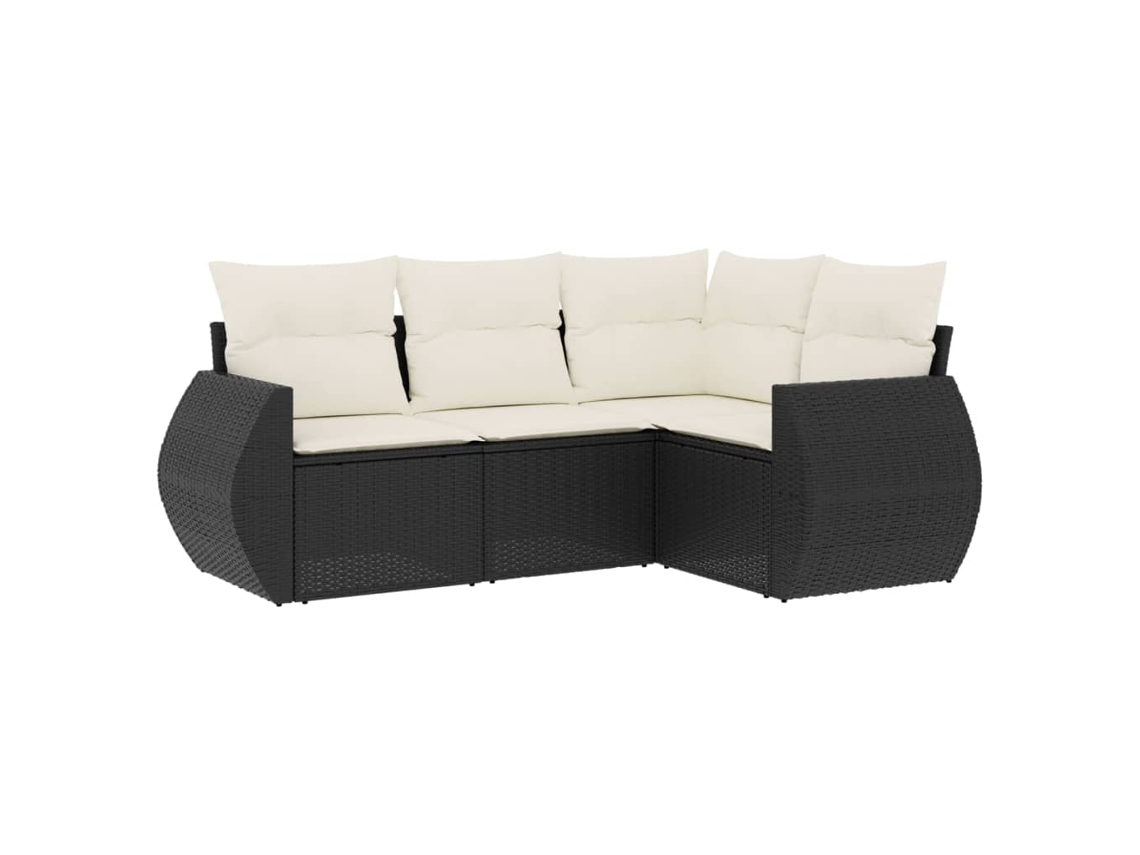 Conjunto 4 de sofás para jardim c/ almofadões VIDAXL vime PE preto
