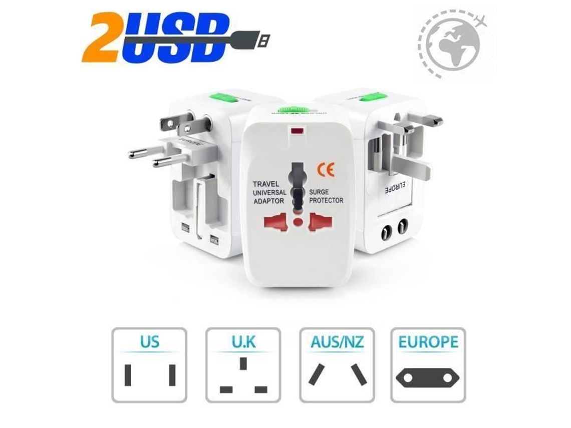 Adaptador de viagem - SKMEI - Tudo em um - 2 portas USB - Branco - Retangular SKMEI