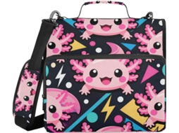 Pasta para documentos kawaii com estampa de axolote e bolinhas, tamanho grande, capacidade para 3 lápis de 8 cm.