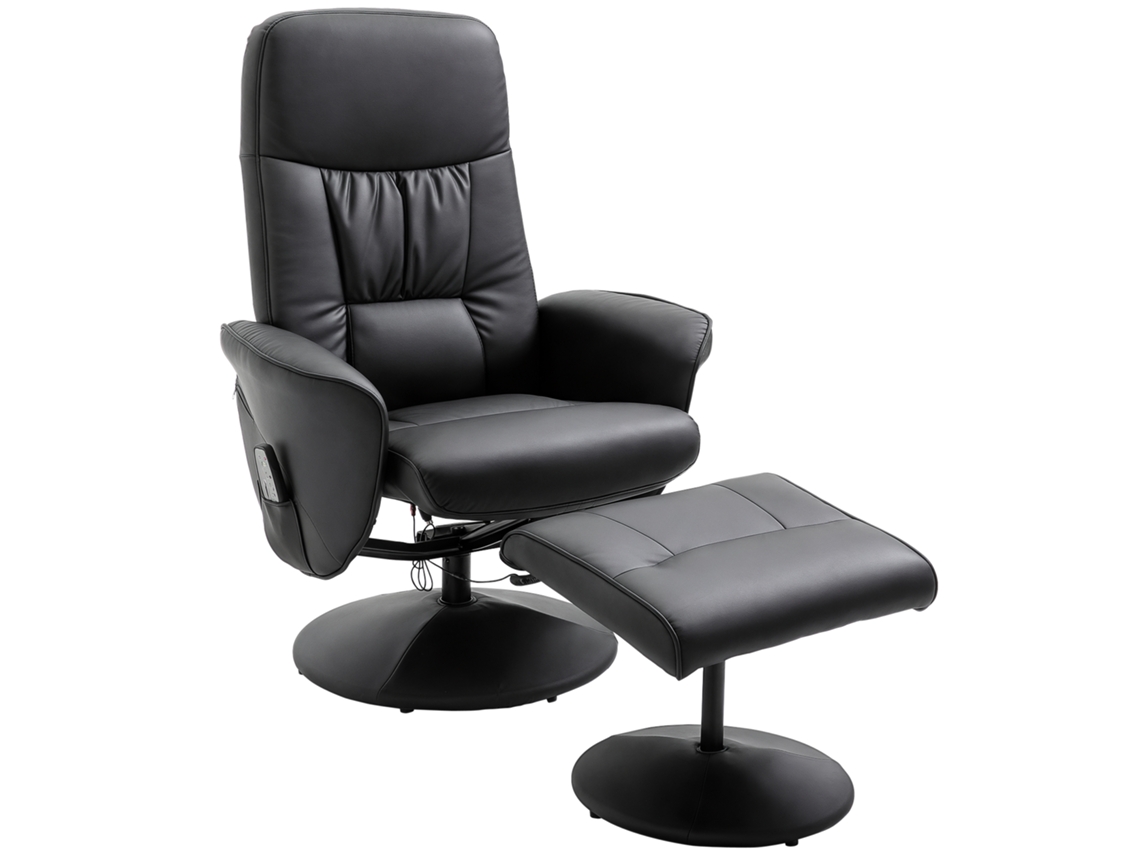 Poltrona Reclinável Preto +banquinho, 10 Pontos Massagem/controle, Couro Sintético,