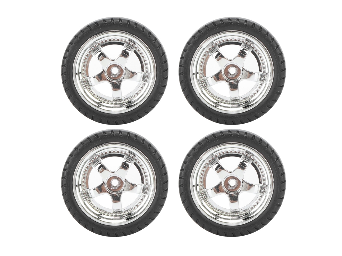 Conjunto de pneus de carro RC com aro de plástico e borracha 3.3cm para AE86 prata S/MARCA