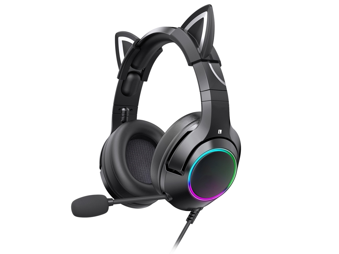 Auriculares para Juegos con Orejas de Gato, RGB, Cable y Micrófono, Negro, Conector 3,5 Mm S/MARCA