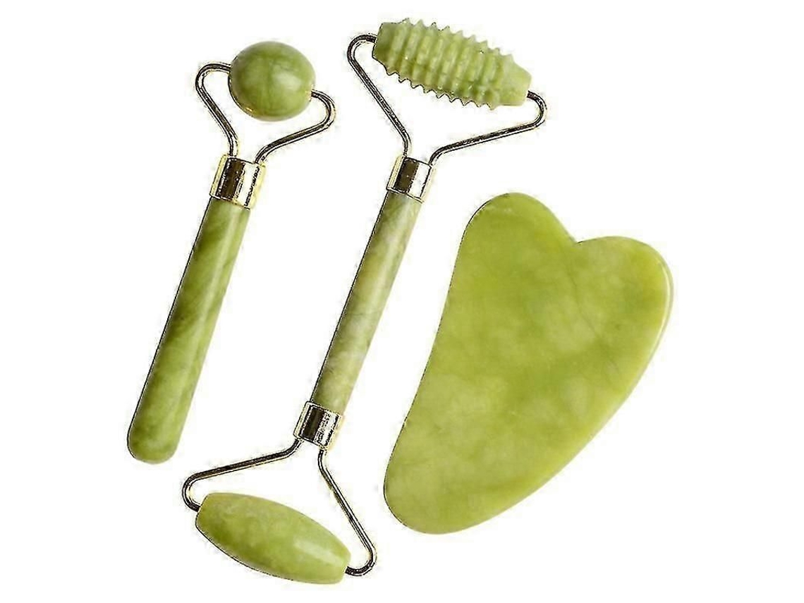 2x Masajeador de Rodillo Jade Natural para Facial Gua Sha Stone Antiarrugas Lift Be Lleza Herramientas Pa GOKOCO