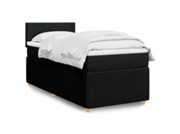 Cama Com Molas/colchão 100x200 Cm Tecido Preto