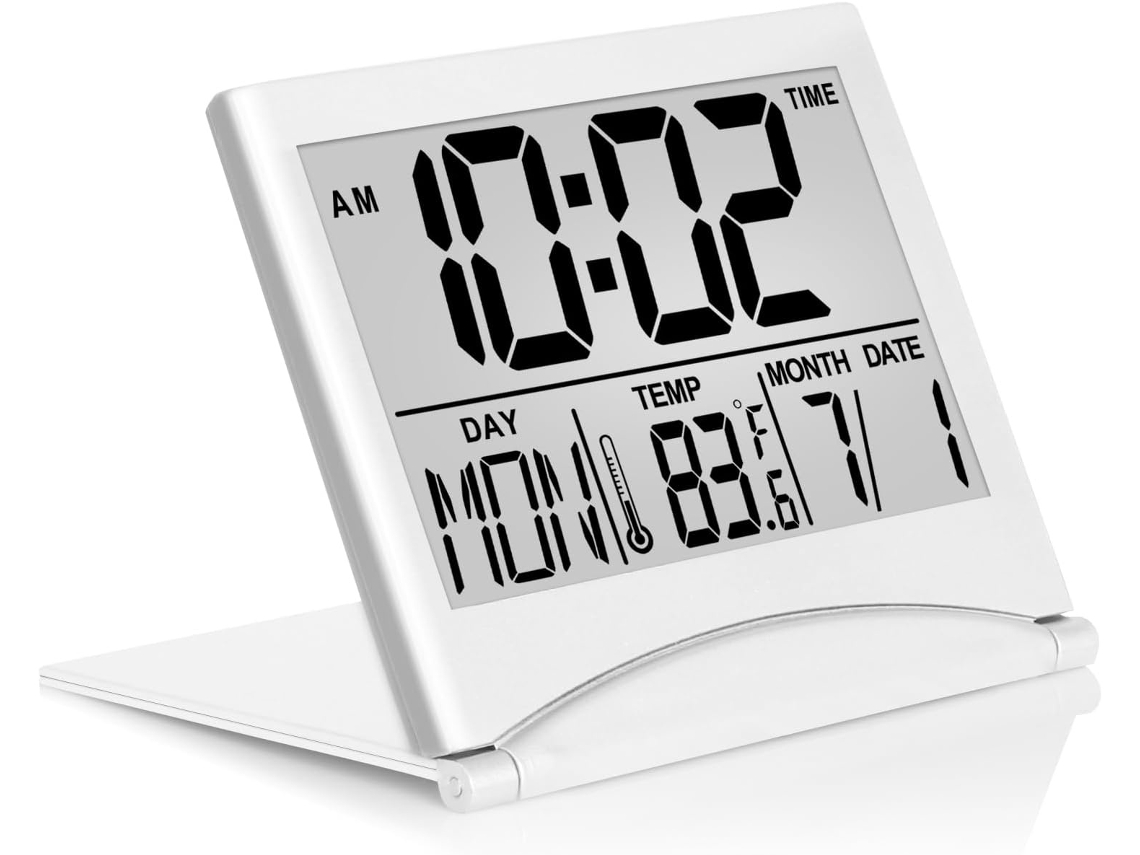 Despertador Digital De Viagem - Relógio Lcd Dobrável Com Calendário, Temperatura E Temporizador, Com Função Soneca (branco)