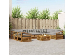 Vidaxl Conjunto De Sofás Para Exterior 10 Unid. Cinza Natural E Claro