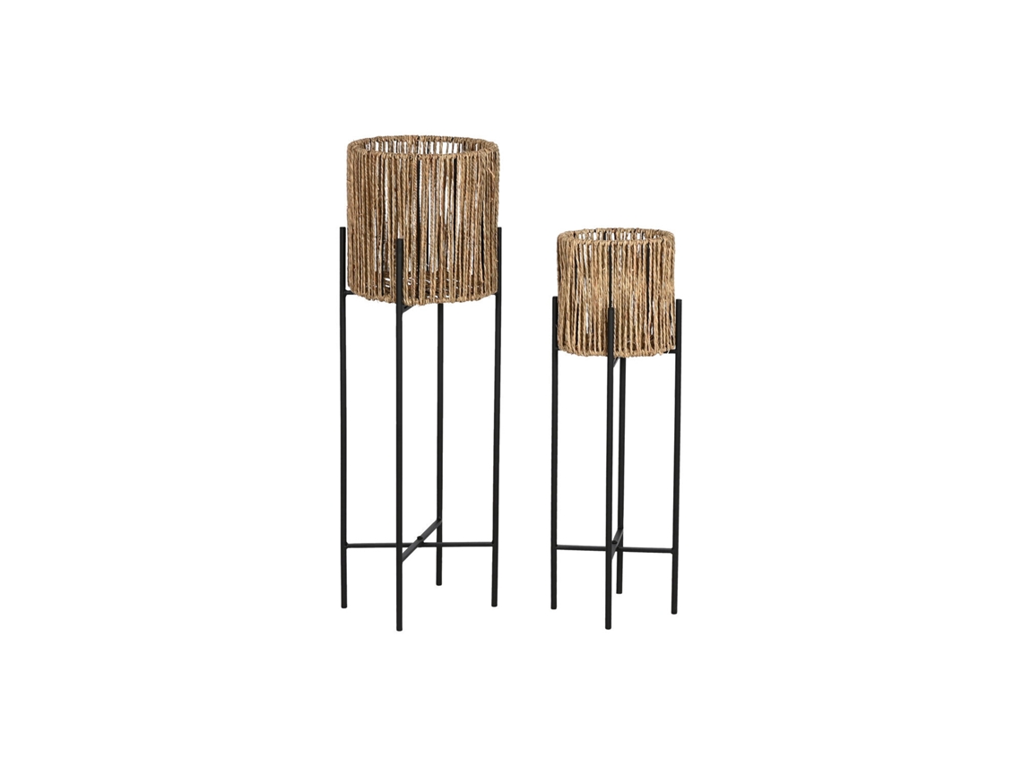 Conjunto de 2 Vasos de Fibra Metálica Preta, 24x24x77cm ALEXANDRA HOUSE LIVING